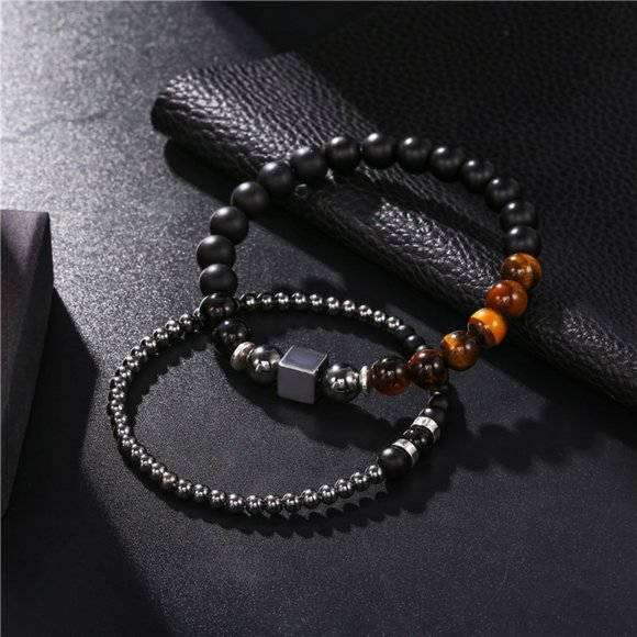 men black iron stone tiger eye stone bracelet - Picture 3 of 3